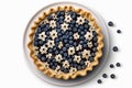 Blueberry Pie On Plate, White Background. Generative AI