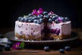 blueberry Pudding cheesecake pie with black color background, Generated AI Royalty Free Stock Photo