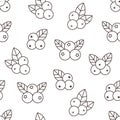 Blueberry seamless pattern with vector line icons. Forest berries for jam package background, detox food monochrome Royalty Free Stock Photo