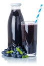 Blueberry smoothie fruit juice drink blueberries glass and bottle isolated on white Royalty Free Stock Photo