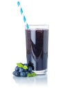 Blueberry smoothie fruit juice drink straw blueberries in a glass isolated on white Royalty Free Stock Photo