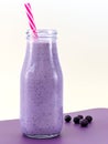 Blueberry smoothie in a glass bottle Royalty Free Stock Photo