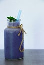 Blueberry smoothie in jar