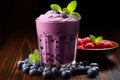 Blueberry smoothie or milkshake with fresh berries, a healthy breakfast