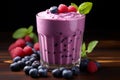 Blueberry smoothie or milkshake with fresh berries, a healthy breakfast