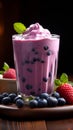 Blueberry smoothie or milkshake with fresh berries, a healthy breakfast