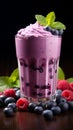 Blueberry smoothie or milkshake with fresh berries, a healthy breakfast