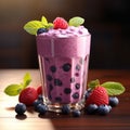 Blueberry smoothie or milkshake with fresh berries, a healthy breakfast