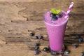 Blueberry smoothie purple colorful fruit juice milkshake blend beverage healthy high protein the taste yummy In glass,drink episod Royalty Free Stock Photo