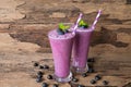 Blueberry smoothie purple colorful fruit juice milkshake blend beverage healthy high protein the taste yummy In glass,drink episod Royalty Free Stock Photo