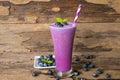 Blueberry smoothiesl fruit juice milkshake blend beverage healthy high protein the taste yummy In glass drink episode Royalty Free Stock Photo