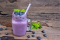 Blueberry smoothie purple colorful fruit juice milkshake blend beverage healthy high protein the taste yummy In glass,drink episod Royalty Free Stock Photo