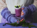 Blueberry smoothie in shades of purple.