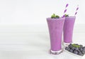 Blueberry smoothies colorful juice beverage healthy the taste yummy In glass drink . Royalty Free Stock Photo