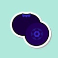 Blueberry Sticker On Blue Background Colorful Fruit Icon