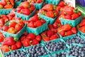 Blueberry and strawberry baskets on fruit stand