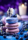 Blueberry sweets with fruit decoration on blur background