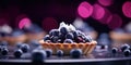 Blueberry sweets with fruit decoration on blur background