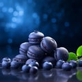 Blueberry sweets with fruit decoration on blur background