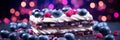 Blueberry sweets with fruit decoration on blur background