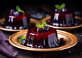 Blueberry sweets with fruit decoration on blur background