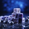 Blueberry sweets with fruit decoration on blur background