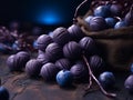 Blueberry sweets with fruit decoration on blur background