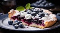 Blueberry tart with whipped cream and fresh berries, selective focus. Generative AI Royalty Free Stock Photo