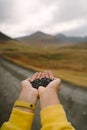 Blueberry Vaccinium myrtillus in hands Royalty Free Stock Photo