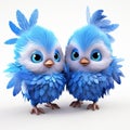 Cute Bluebirds Illustration With High-quality Fashion Feathers