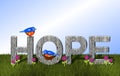 Bluebirds and Wooden Hope Background