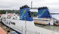 Bluebridge ferry in Picton port. Queen Charlotte sound and port with ferry leaving