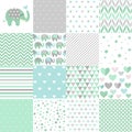 Set of baby shower patterns. Seamless pattern vector. Baby elephant vector set.