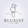 bluejay bird perch in branch in line art style for logo icon vector illustration design Royalty Free Stock Photo