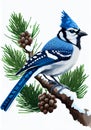 Bluejay on a Snowy Branch