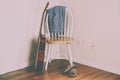 BlueJeans Hanging On Empty Chair Royalty Free Stock Photo