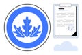 Blueleaf Badge with Signed Document and Cloud Element for Sustainability and Certification Themes Royalty Free Stock Photo