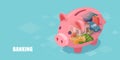 Piggy bank with dream home, car, education loan and cash savings inside