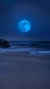 bluemoon overcasting the beach coast illustration Artificial Intelligence artwork generated