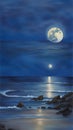 bluemoon overcasting the beach coast illustration Artificial Intelligence artwork generated