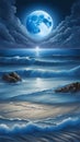 bluemoon overcasting the beach coast illustration Artificial Intelligence artwork generated