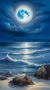 bluemoon overcasting the beach coast illustration Artificial Intelligence artwork generated