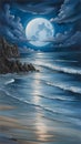 bluemoon overcasting the beach coast illustration Artificial Intelligence artwork generated