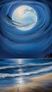 bluemoon overcasting the beach coast illustration Artificial Intelligence artwork generated