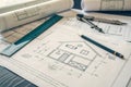 Blueprint architectural design and project drawings Royalty Free Stock Photo