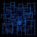 Blueprint on a black background featuring a complex network of Royalty Free Stock Photo