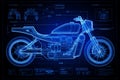 Blueprint blue neon motorbike technology background by Generative AI