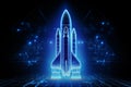 Blueprint blue neon rocket technology background by Generative AI