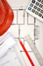 Blueprint, calculator and tools Royalty Free Stock Photo