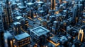 A blueprint of a city designed with blockchain technology showcasing the potential for streamlined processes and